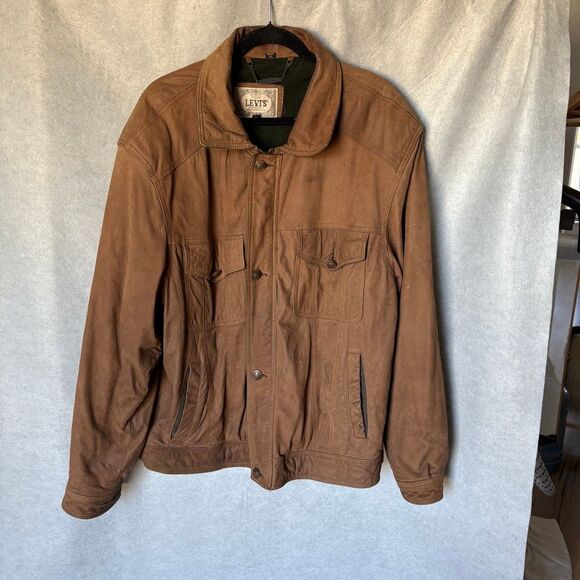 Vintage Levi's Western Wear Leather Suede Bomber Jacket Size Large Long RARE